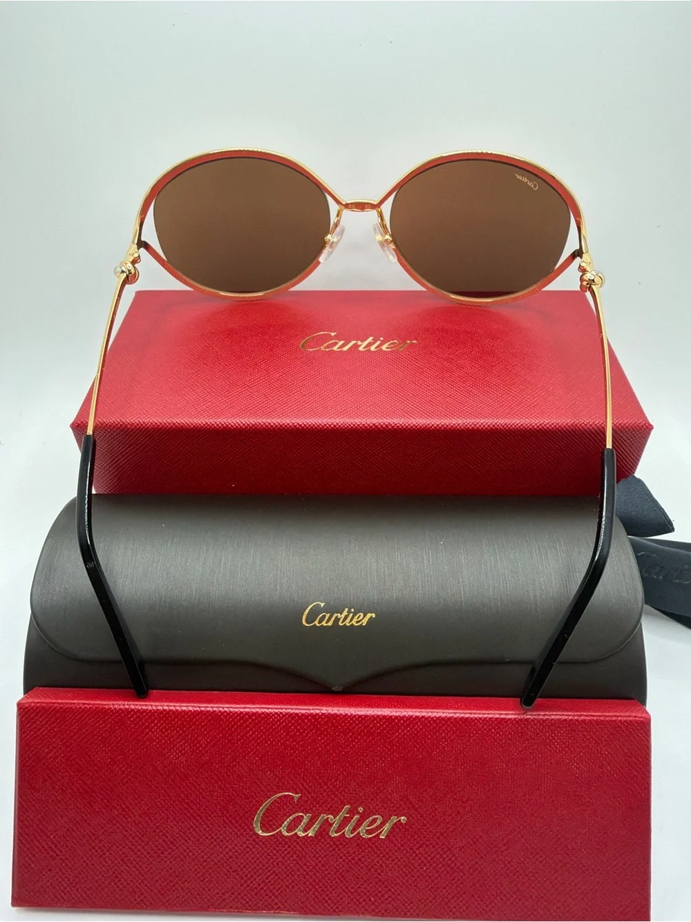 Cartier Gold Frame Sunglasses with Reflective Tinted Lenses